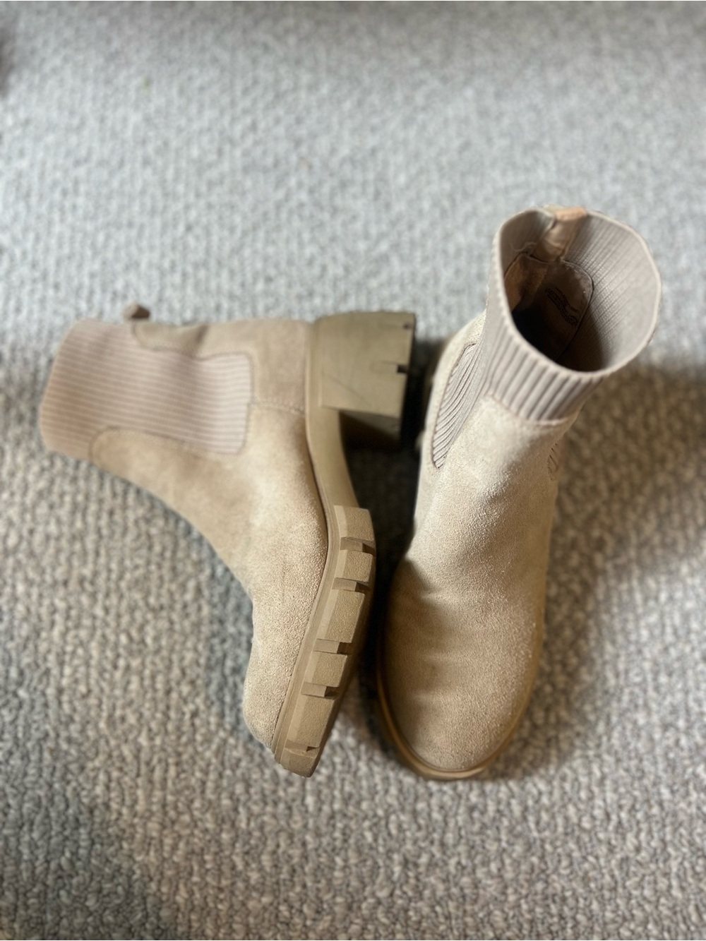 Steve Madden Taupe Knit-Cuff Suede Ankle Booties